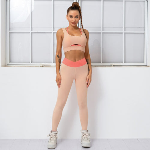 Load image into Gallery viewer, Patchwork 2 Piece Yoga Set Sports Bra Crop Top Leggings Active Wear Tracksuit Fitness Gym Set Workout Clothing Women Outfits
