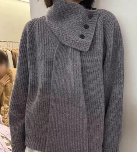 2024 Autumn Winter New Solid Scarf Neck Sweater Korean Version Loose Fashion Long Sleeve Pullovers Knitted Tops Ladies Clothes