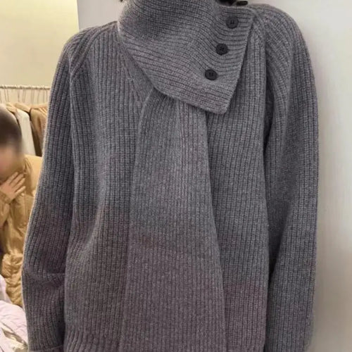 Load image into Gallery viewer, 2024 Autumn Winter New Solid Scarf Neck Sweater Korean Version Loose Fashion Long Sleeve Pullovers Knitted Tops Ladies Clothes
