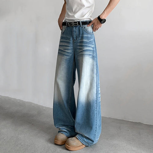 Load image into Gallery viewer, Men's Jeans American Style High Street Distressed Trendy Washed Denim Pants Loose Wide Leg Stylish Male Trousers 9W1709
