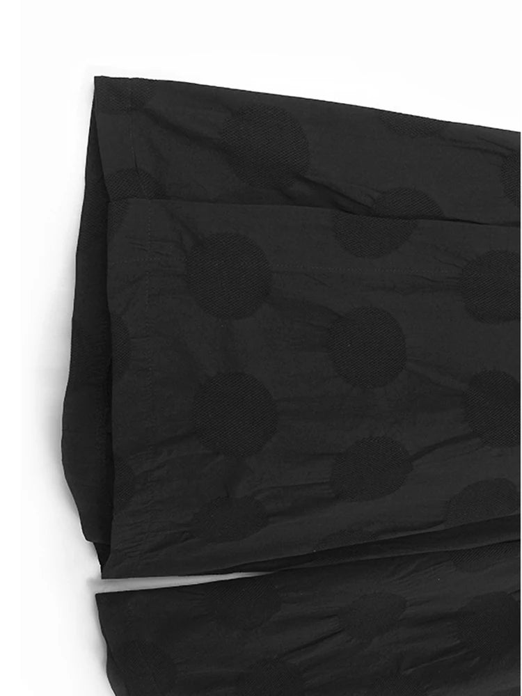 High Elastic Waist Black Dot Printed Spliced Long Wide Leg Pants New Trousers Women Fashion Spring Autumn 2025 1DJ1432