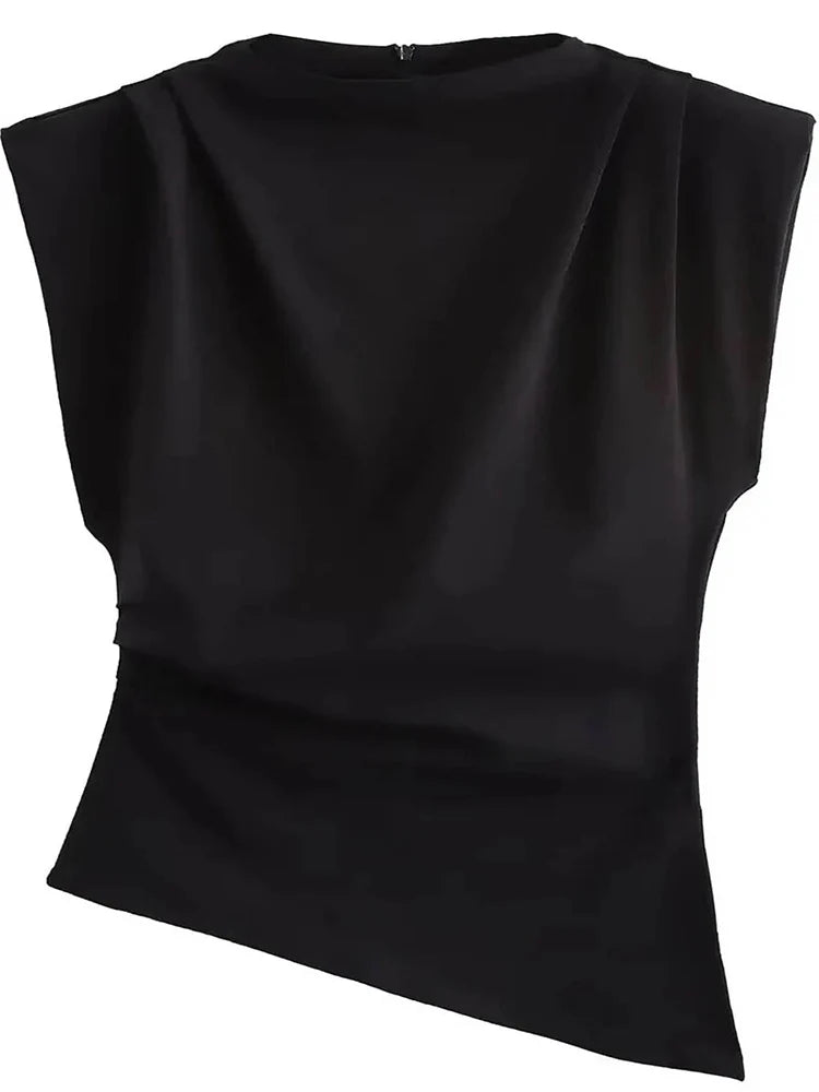 New European and American fashion simple pleated decorative shoulderless top