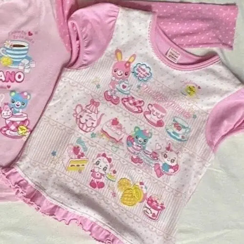 Load image into Gallery viewer, Japanese Shirts for Women Crop Tops Sweet Fashion Tshirts Short Sleeve O-neck Cartoon Summer Tees Tunic Ruffles Cute Y2k T Shirt
