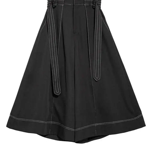 Load image into Gallery viewer, High Waist Black Topstitched Bandage Long Wide Leg Pants New Loose Fit Trousers Women Fashion Spring Autumn 2025 1DF7722
