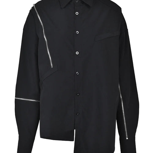 Load image into Gallery viewer, Women Black Zipper Irregular Big Size Blouse New Lapel Long Sleeve Loose Fit Shirt Fashion Spring Autumn 2025 1DF743301
