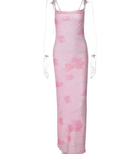 Elegant Print Slips Backless Mesh Lace Up Sexy Bodycon Maxi Prom Dress Summer Women Clothes Party Beach Festival