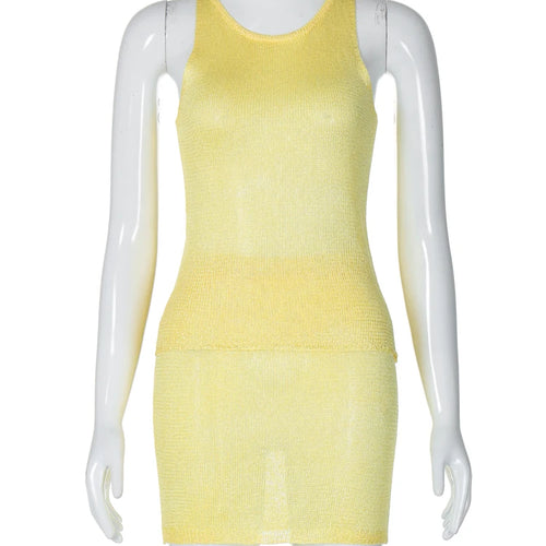 Load image into Gallery viewer, Knitted 2 Pcs Matching Sets O Neck See Through Sexy Slim Crop Top Skirt Women Elegant Outfit Beach Festival Party
