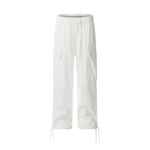 Load image into Gallery viewer, Solid Color Multi Pocket Men&#39;s Pants Casual Straight Drawstring Trendy Elastic Waist Wide Leg Simple Male Trousers 9W101
