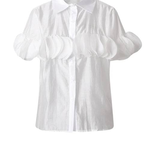 Load image into Gallery viewer, Women Black Dot Patch Shaped Big Size Elegant Blouse New Lapel Short Sleeve Shirt Fashion Tide Spring Summer 2025 CPG3229
