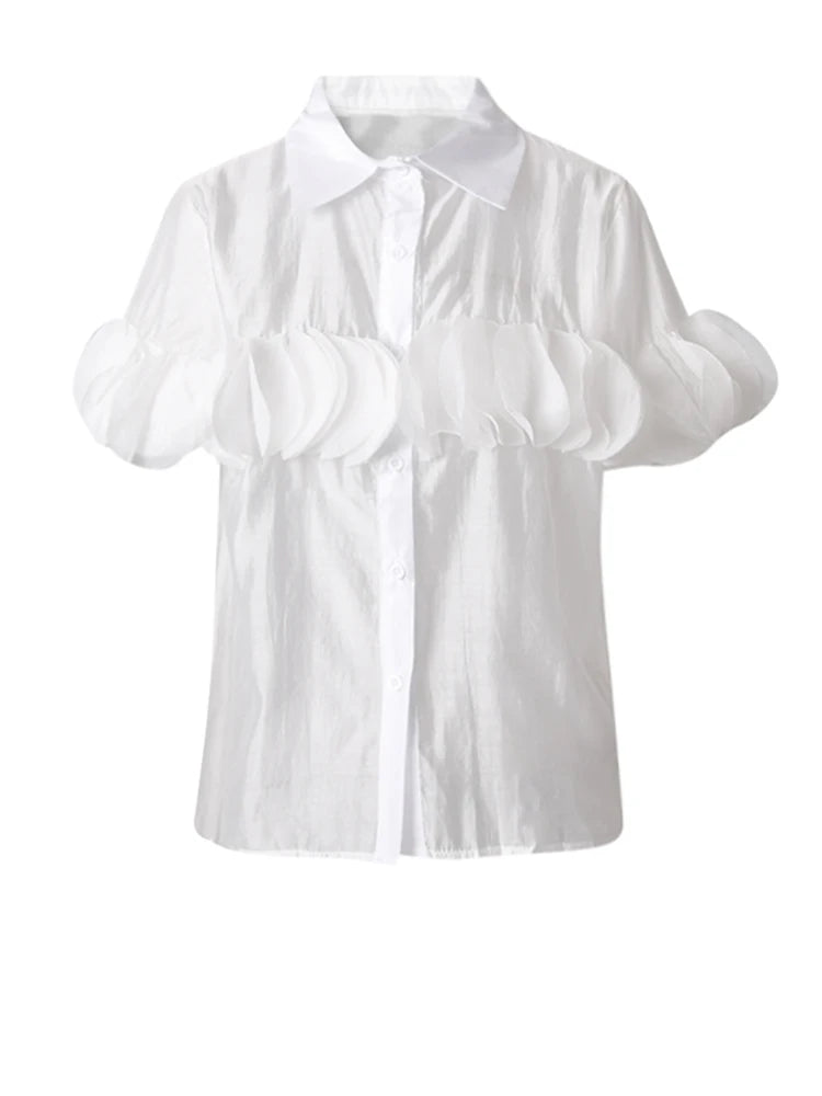 Women Black Dot Patch Shaped Big Size Elegant Blouse New Lapel Short Sleeve Shirt Fashion Tide Spring Summer 2025 CPG3229