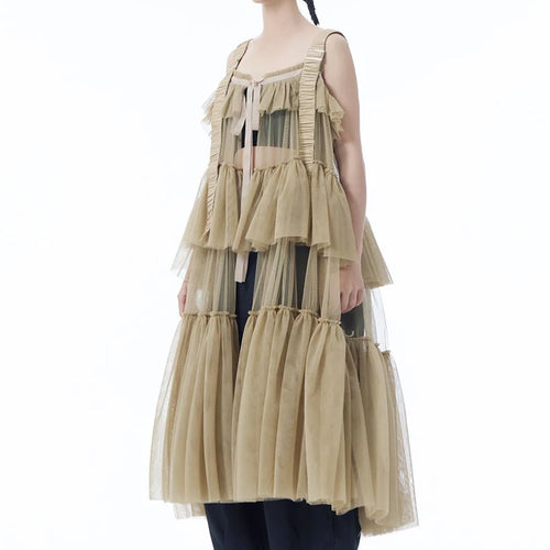 Load image into Gallery viewer, Women Black Mesh Perspective Big Size Strap Dress New Square Collar Sleeveless Fashion Tide Spring Summer 2025 1DJ1242
