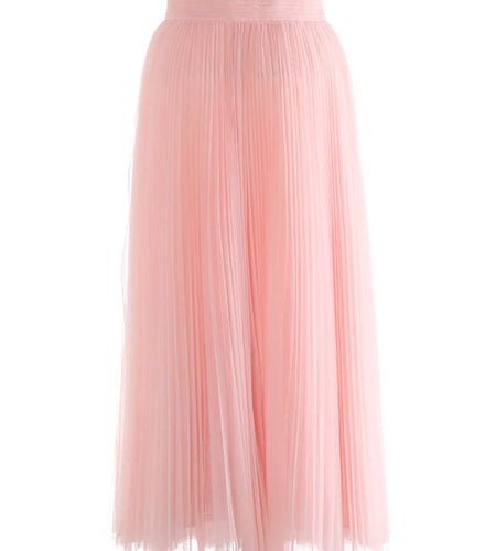 High Elastic Waist Rose Red Mesh Pleated Elegant  A-line Half-body Skirt Women Fashion Tide New Spring Autumn 2025 1DJ1079