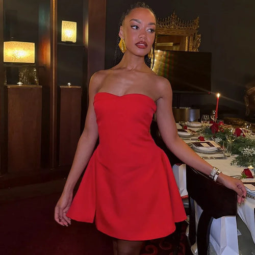 Load image into Gallery viewer, Sexy Sleeveless Patchwork Off-shoulder Backless Strapless Mini Dress For Women Solid Zipper Slim Sexy Club Party Dress
