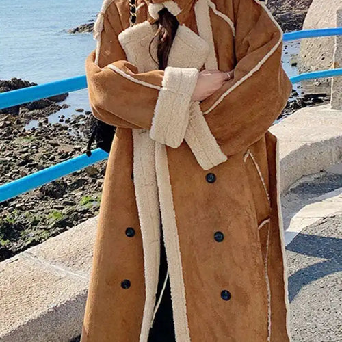 Load image into Gallery viewer, Camel Thick Big Size Long Lambswool Jacket New Stand Collar Long Sleeve Women Coat Fashion Tide Autumn Winter 2025 1DH8605
