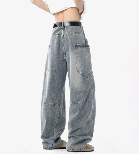 Men's Jeans New American High Street Design Loose Solid Color Washed Casual Male Straight Leg Denim Pants Spring 2025