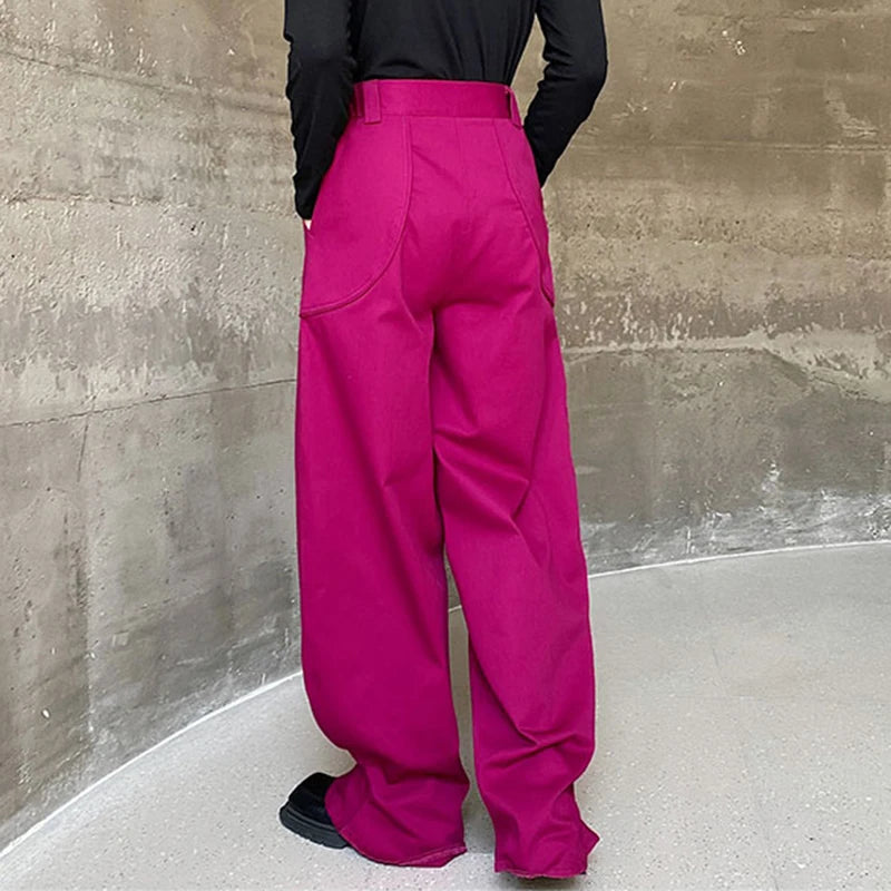 Korean Style Men's Flare Pants Personality Casual Solid Color Straight Leg Pocket Male Lantern Trousers Spring 2024 9C4002