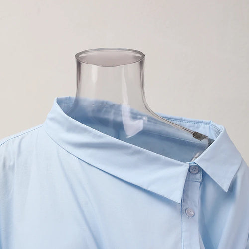 Load image into Gallery viewer, Women Blue Irregular Bandage Big Size Blouse New Skew Collar Long Sleeve Shirt Fashion Tide Spring Autumn 2025 CPDB112
