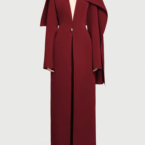 Load image into Gallery viewer, Solid Spliced Button Slimming Jackets For Women V Neck Long Sleeve High Waist Temperament Long Coat Female Fshion
