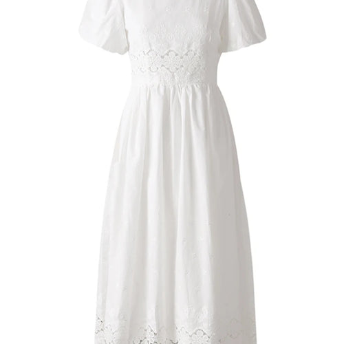 Load image into Gallery viewer, Women White Lace Hollow Out Elegant Slim Dress New Square Collar Short Sleeve Fashion Tide Spring Summer 2025 CPG3161
