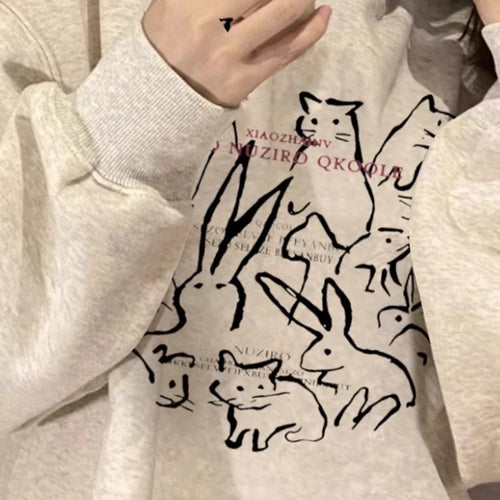 Load image into Gallery viewer, Loose Hooded Drawstring Lovely Printing Street Female Hoodies Winter Fashion Basic Simple Casual Pure Color Women Hoodies
