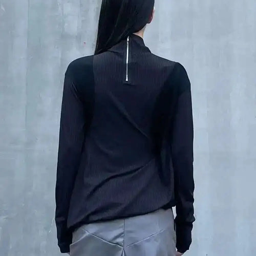 Load image into Gallery viewer, Women Black Irregular Casual T-shirt New Turtleneck Long Sleeve Loose Fit Tees Fashion Tide Spring Autumn 2025 1DH2678
