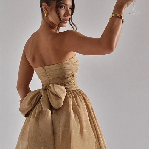 Load image into Gallery viewer, Elegant Strapless Sexy Mini Dress Women Fashion Black Off-shoulder Backless Pleated Sequins Sparkle Club Party Dress
