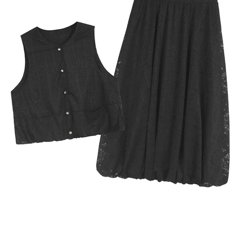 Load image into Gallery viewer, Black Vest Half-body Bud Skirt Two Pieces Suit New Round Neck Sleeveless Women Fashion Tide Spring Autumn 2025 1DJ1436
