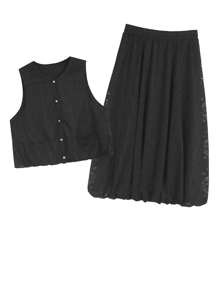 Black Vest Half-body Bud Skirt Two Pieces Suit New Round Neck Sleeveless Women Fashion Tide Spring Autumn 2025 1DJ1436