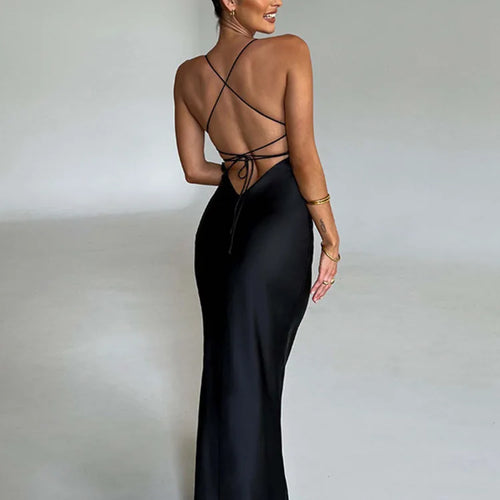 Load image into Gallery viewer, Satin Backless Maxi Dress For Women 2022 Autumn New Spaghetti Strap Sleeveless Bodycon Long Dress Vestido Clubwear
