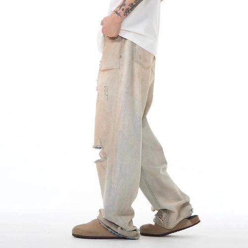 Load image into Gallery viewer, Men&#39;s Jeans Washed Distressed New American High Streeet Style Worn-out Loose Hole Trendy Male Casual Trousers 9W1823
