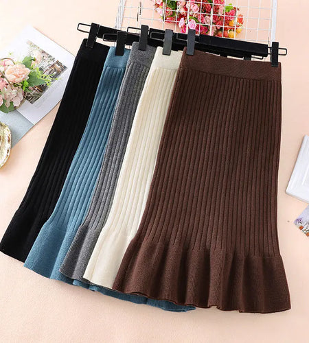2023 Office Skirt Women Spring Autumn Sexy Mermaid Knitted Solid Pencil Skirts Ladies High Waist Elegant Party Club Skirt Female