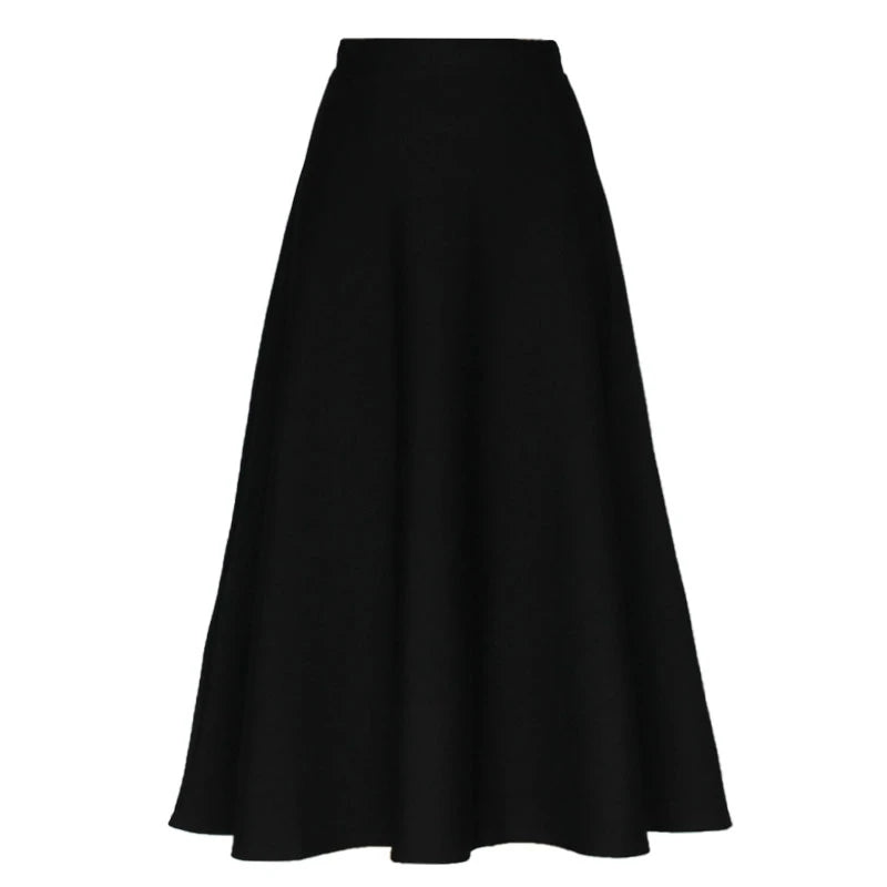 Black Elastic High Waist Pocket Long Skirt Women's Spring And Autumn Basic Casual Pleated Plus Size Slim Versatile Red Skirt