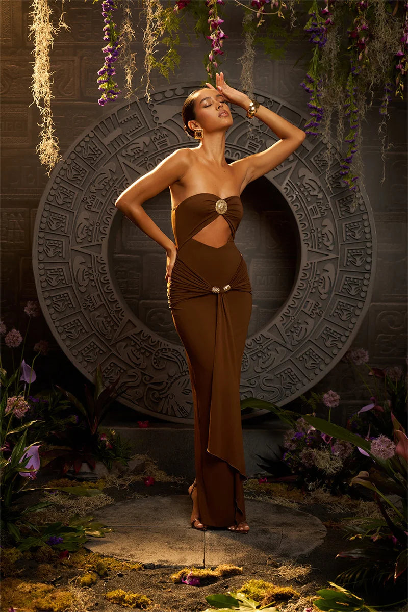 Hollow Out Backless Sexy Maxi Dress Women Gown Summer New Off-shoulder Strapless Sleeveless Ruched Club Long Dress