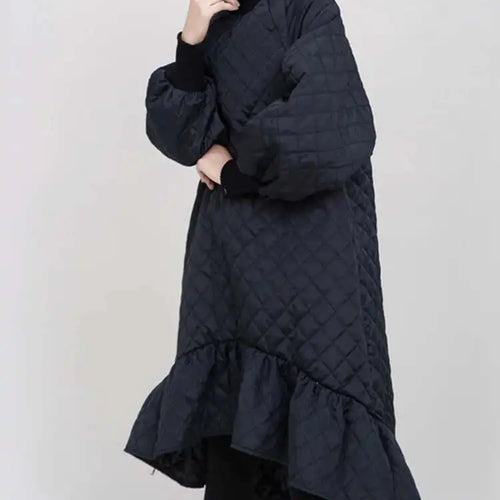 Load image into Gallery viewer, Women Black Cotton-padded Ruffles Dress New Turtleneck Long Sleeve Loose Fit Fashion Tide Autumn Winter 2025 1M9310
