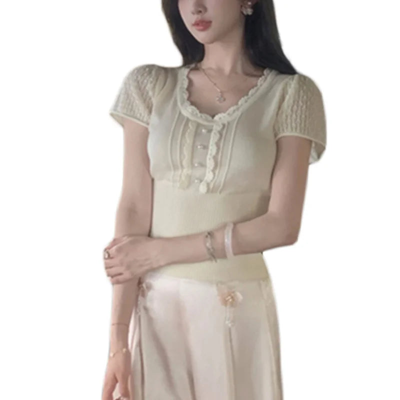 y2k Crop Tops Women Coquette Clothes Slim Fit Round Neck Short Sleeve T Shirt Fairycore Aesthetic Clothing Streetwear