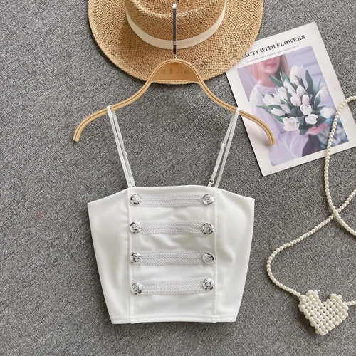 Load image into Gallery viewer, French Style Vintage Black Double Breasted Suspender Women's Summer Sexy Club Slim White Short Slip Top Fashion Versatile Simple
