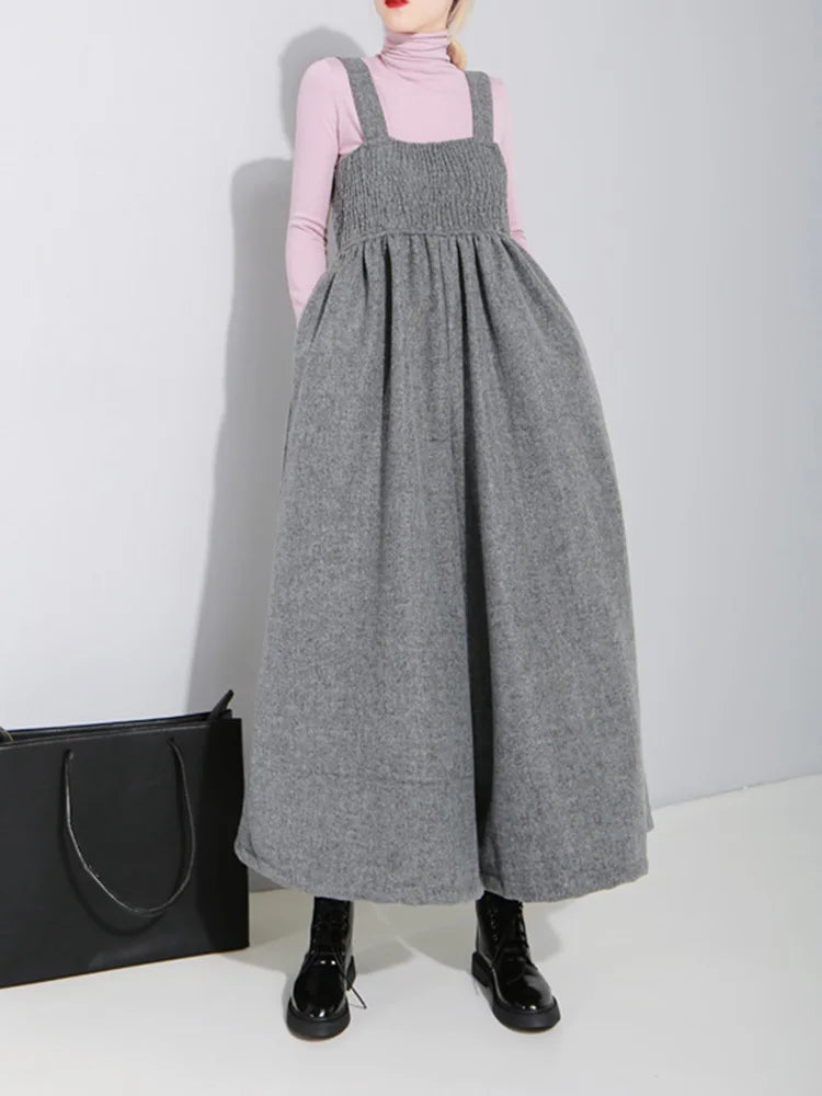 Women  Strap Vintage Pleated High Waist Ankle-length Wide Leg Pants New Autmn Winer Loose Fashion 2025  Tide OB198