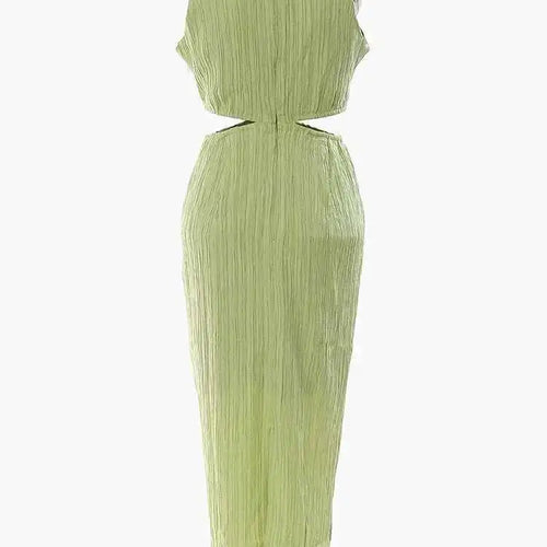 Load image into Gallery viewer, Women Green Waist Knot Cut-out Long Elegant Dress New Round Neck Sleeveless Loose Fit Fashion Spring Summer 2025 17A7128
