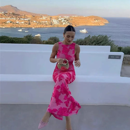 Load image into Gallery viewer, Elegant Floral Print Sexy Maxi Dress For Women Embroidered Applique Tank Dress Femme Bodycon Club Party Long Dress
