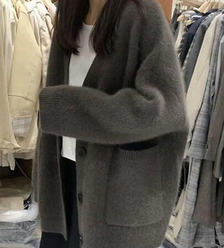 Korean 2024 New Women Solid V Neck Single Breasted Holiday Sweater Autumn Winter Long Sleeved Cardigan Knitted Short Top Popular