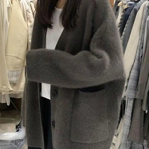 Load image into Gallery viewer, Korean 2024 New Women Solid V Neck Single Breasted Holiday Sweater Autumn Winter Long Sleeved Cardigan Knitted Short Top Popular
