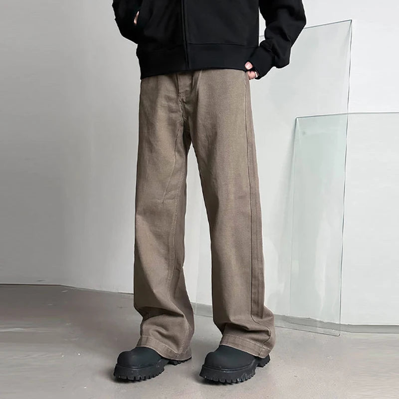 Men's Jeans New American Denim Pants Male Solid Color Casual Loose Straight Leg Trousers Summer  Men Clothing 9W1425