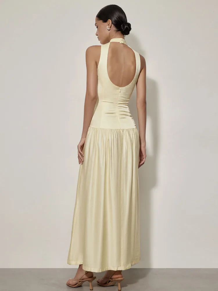 Elegant Sleeveless Tight  Backless Dress Women Slim Pleated Female Vestidos Summer New 2024 Party Vacation Evening Dress