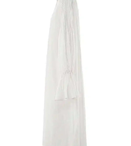 Women White Big Size Elegant Shirt Dress New Stand Collar Long Flare Sleeve Fashion Tide Spring Autumn 2025 CPDB216