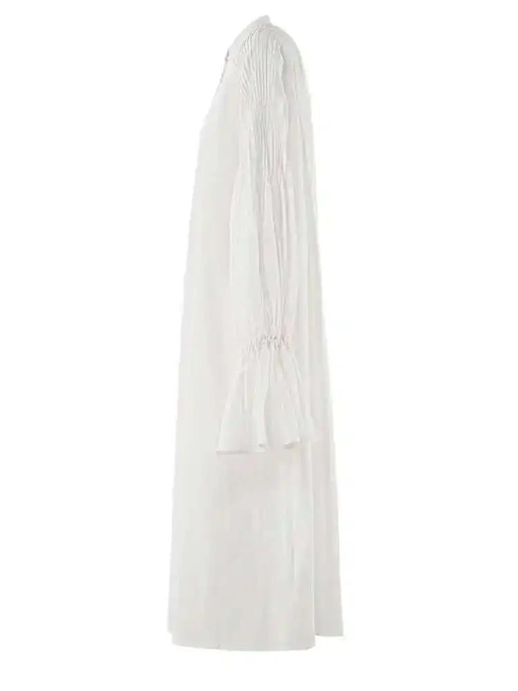 Women White Big Size Elegant Shirt Dress New Stand Collar Long Flare Sleeve Fashion Tide Spring Autumn 2025 CPDB216