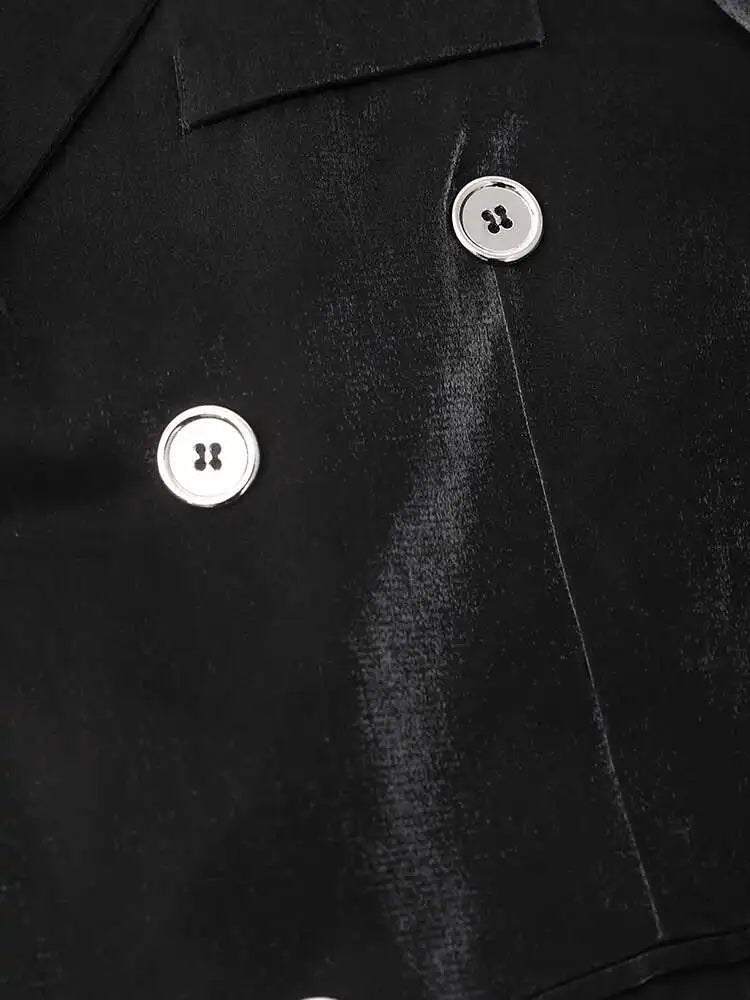 Women Black Leather Buckle Big Size Casual Blazer New Lapel Long Sleeve Jacket Fashion Tide Spring Autumn 2025  CPG1272