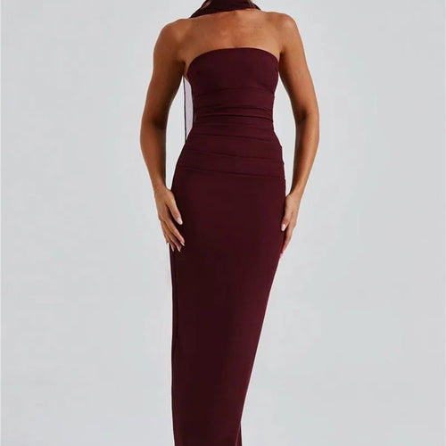 Load image into Gallery viewer, Scarf Collar Strapless Sexy Maxi Dress For Women Fashion Off-shoulder Backless Bodycon Club Party Long Dress Elegant
