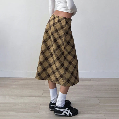 Load image into Gallery viewer, Vintage Yellow Plaid Skirt Women Y2K Aesthetic Japanese Harajuku Straight Midi Skirt Autumn 90s Clothes Low Rise Chic
