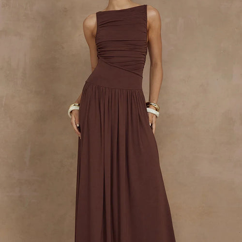 Load image into Gallery viewer, Elegant Sleeveless Round Neck Bodycon Long Dress For Women Folded Slimming Party Evening Dress Female Tight Vestido 2024
