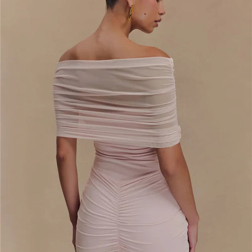 Load image into Gallery viewer, Mesh Strapless Off-shoulder Sexy Ruffled Mini Dress For Women Fashion Backless High Waist Female Ruched Party Dress
